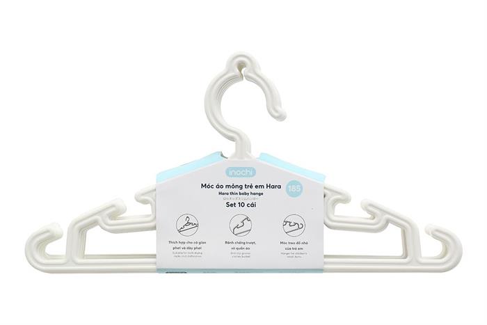 Bộ 10 móc quần áo trẻ em nhựa Inochi Hara 185 HIN.MOBE.0185 Màu Trắng