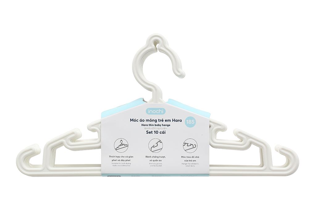 Bộ 10 móc quần áo trẻ em nhựa Inochi Hara 185 HIN.MOBE.0185 Màu Trắng