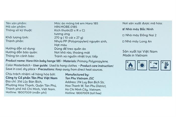 Bộ 10 móc quần áo trẻ em nhựa Inochi Hara 185 HIN.MOBE.0185 Màu Trắng