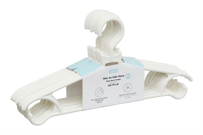 Bộ 10 móc quần áo nhựa Inochi Hara 183 HIN.MOBE.0183 Màu Trắng