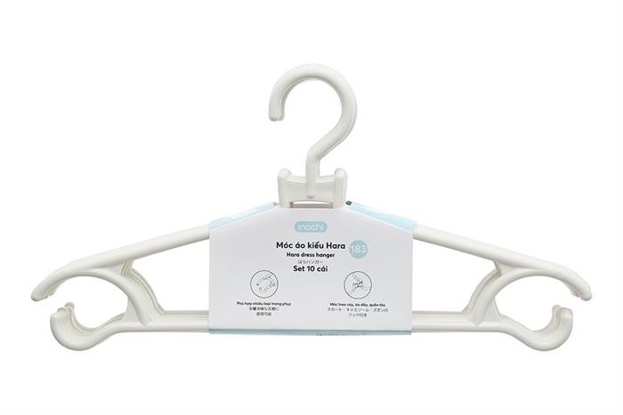 Bộ 10 móc quần áo nhựa Inochi Hara 183 HIN.MOBE.0183 Màu Trắng