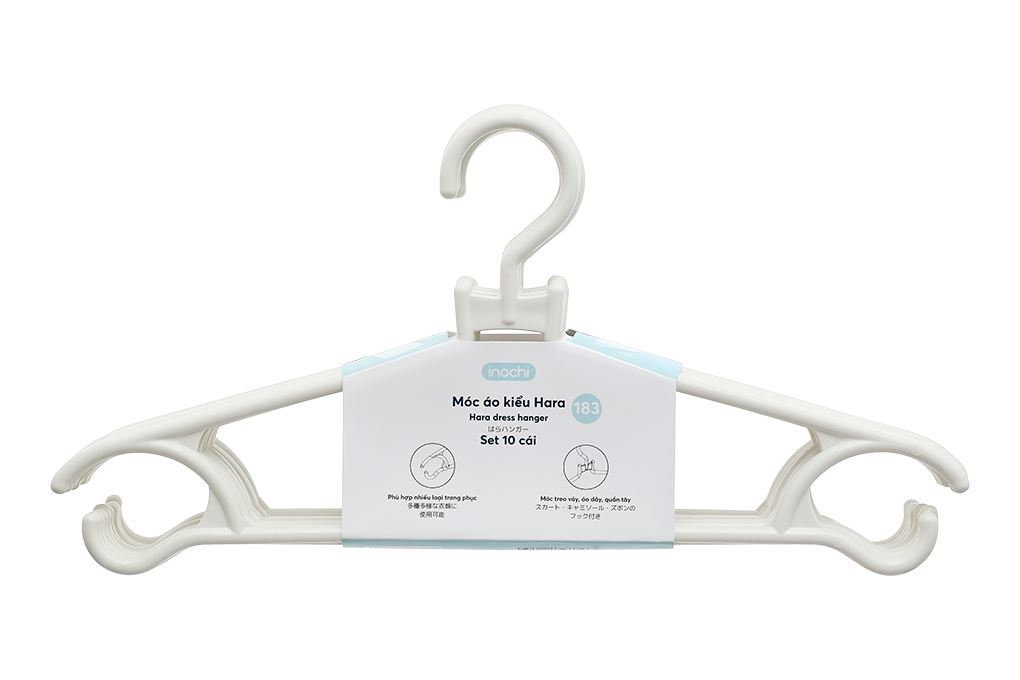 Bộ 10 móc quần áo nhựa Inochi Hara 183 HIN.MOBE.0183 Màu Trắng
