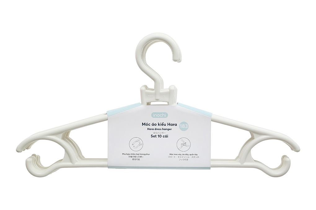 Bộ 10 móc quần áo nhựa Inochi Hara 183 HIN.MOBE.0183 Màu Trắng