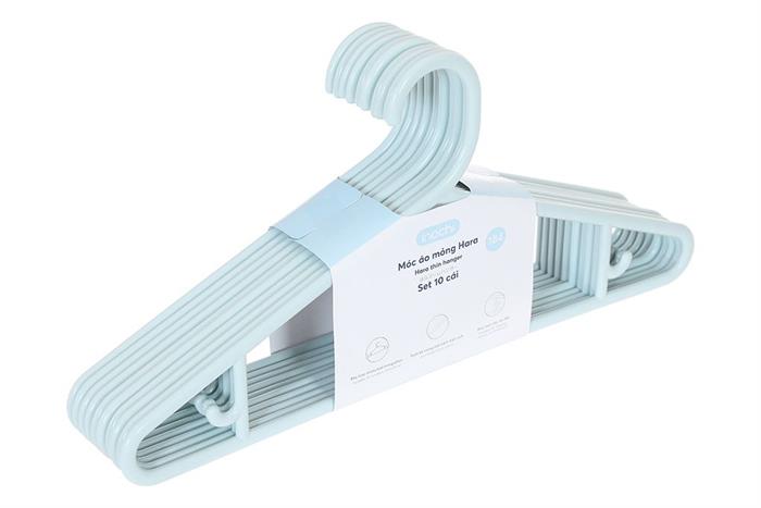 Bộ 10 móc quần áo nhựa Inochi Hara 184 HIN.MOMO.0184 Màu Xanh