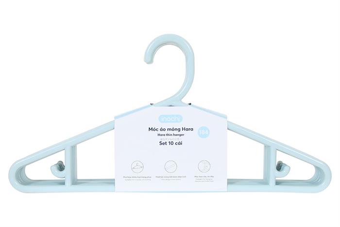 Bộ 10 móc quần áo nhựa Inochi Hara 184 HIN.MOMO.0184 Màu Xanh