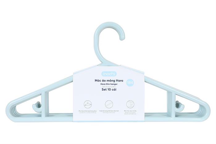 Bộ 10 móc quần áo nhựa Inochi Hara 184 HIN.MOMO.0184 Màu Xanh