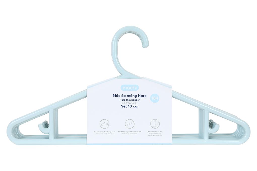 Bộ 10 móc quần áo nhựa Inochi Hara 184 HIN.MOMO.0184 Màu Xanh