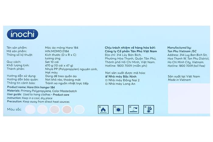 Bộ 10 móc quần áo nhựa Inochi Hara 184 HIN.MOMO.0184 Màu Xanh