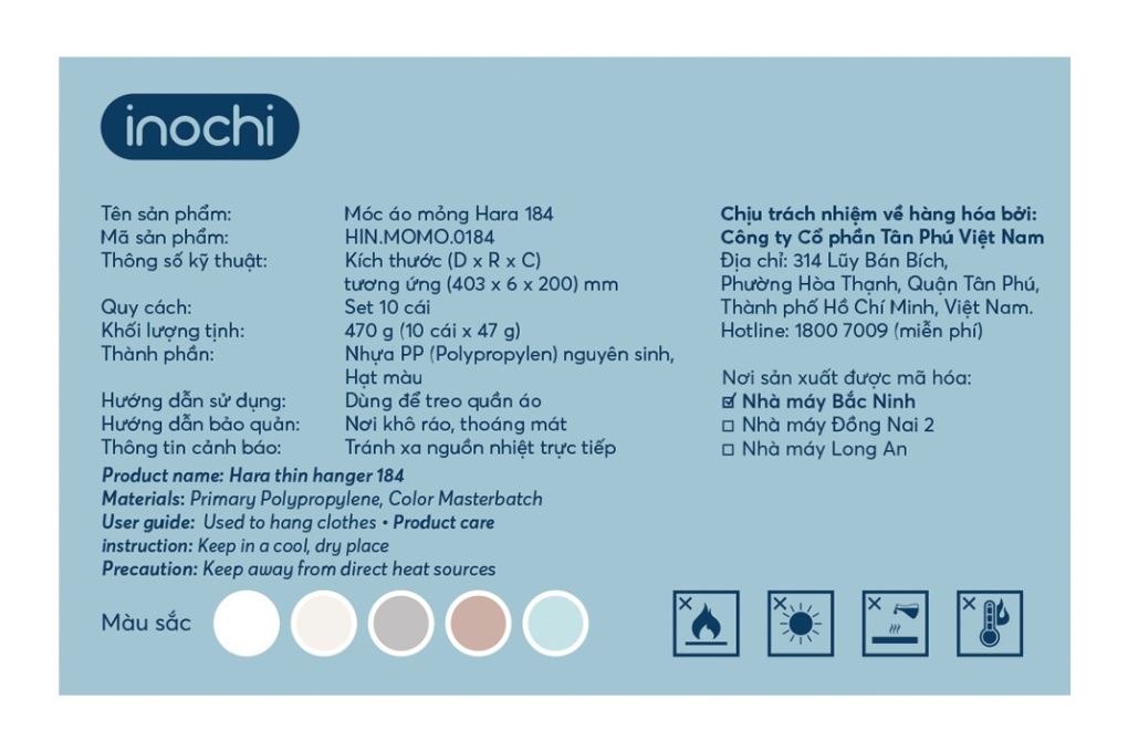 Bộ 10 móc quần áo nhựa Inochi Hara 184 HIN.MOMO.0184 - 10