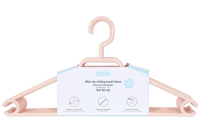 Bộ 10 móc quần áo nhựa Inochi Hara 186 HIN.MOCT.0186 Màu Hồng