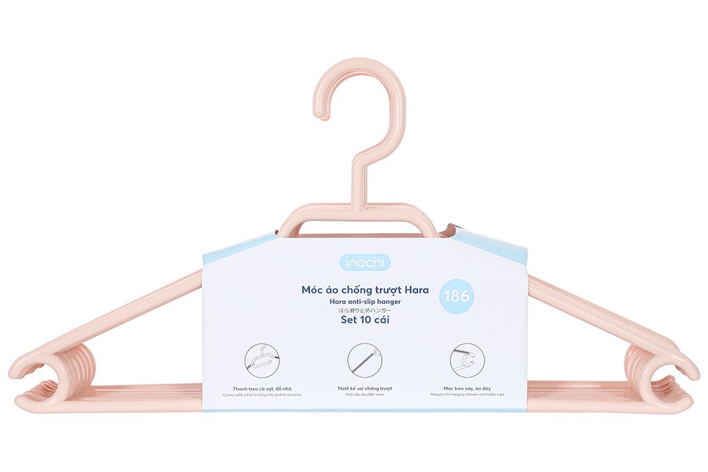 Bộ 10 móc quần áo nhựa Inochi Hara 186 HIN.MOCT.0186 Màu Hồng