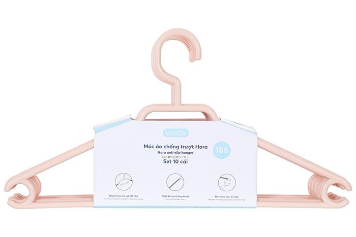 Bộ 10 móc quần áo nhựa Inochi Hara 186 HIN.MOCT.0186 Màu Hồng