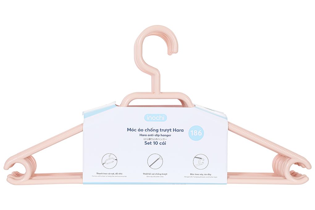 Bộ 10 móc quần áo nhựa Inochi Hara 186 HIN.MOCT.0186 Màu Hồng