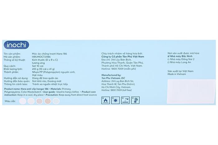 Bộ 10 móc quần áo nhựa Inochi Hara 186 HIN.MOCT.0186 Màu Hồng