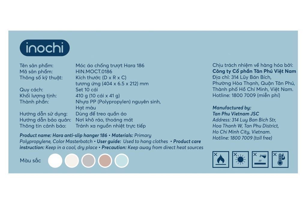 Bộ 10 móc quần áo nhựa Inochi Hara 186 HIN.MOCT.0186 - 10