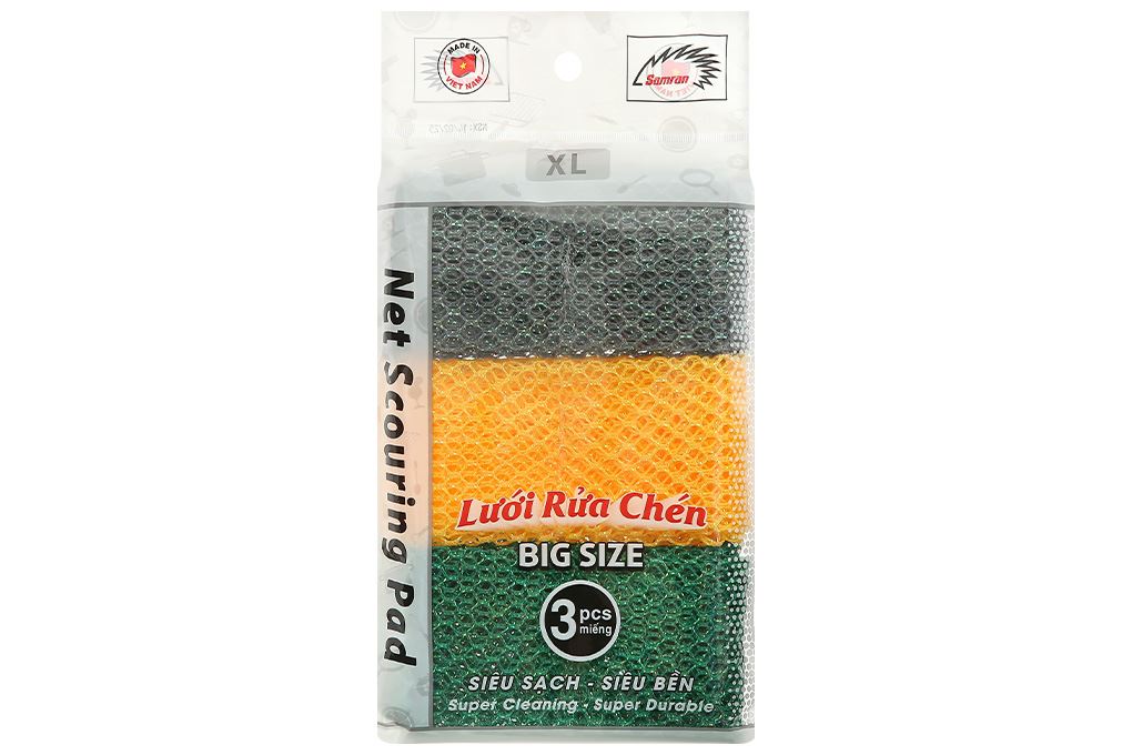 Bộ 3 miếng rửa chén dạng lưới Samran NS-XL3 Màu Xanh - Xám
