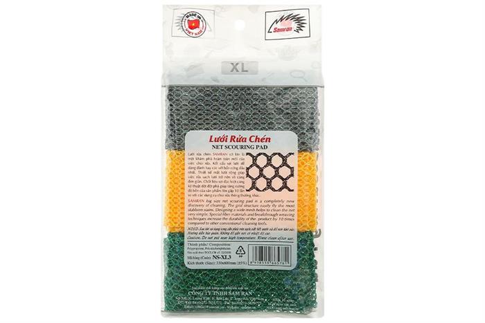 Bộ 3 miếng rửa chén dạng lưới Samran NS-XL3 Màu Xanh - Xám