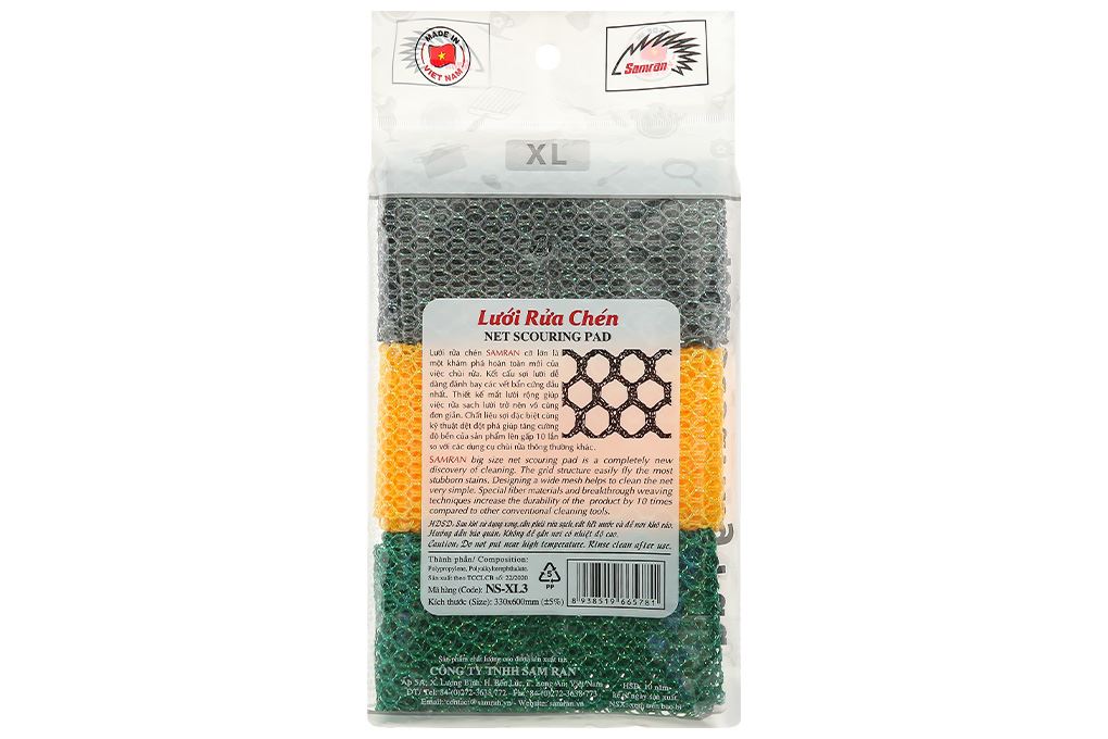 Bộ 3 miếng rửa chén dạng lưới Samran NS-XL3 Màu Xanh - Xám
