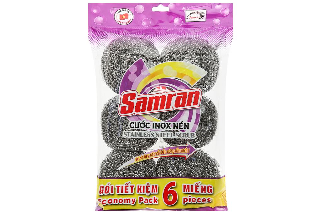 Bộ 6 miếng chùi nồi sợi inox Samran IN-2ST Màu Inox