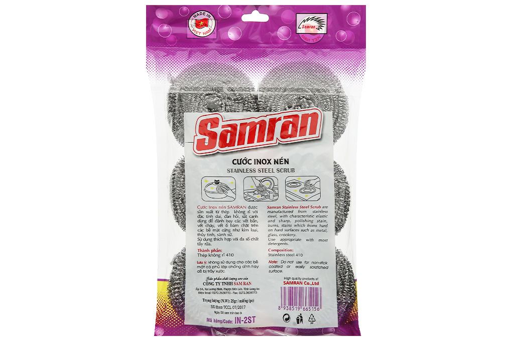 Bộ 6 miếng chùi nồi sợi inox Samran IN-2ST Màu Inox