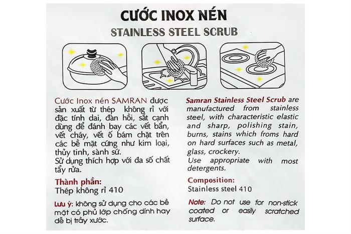 Bộ 6 miếng chùi nồi sợi inox Samran IN-2ST Màu Inox