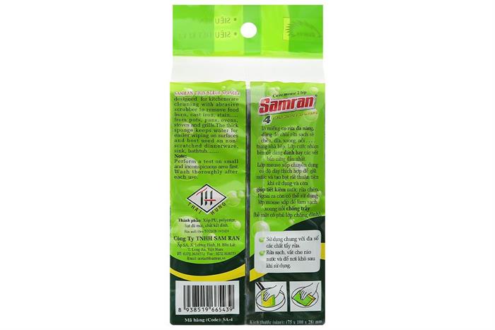 Bộ 4 miếng rửa chén mouse 2 lớp Samran SA-4 Màu Xanh