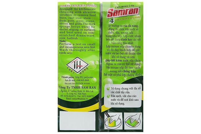Bộ 4 miếng rửa chén mouse 2 lớp Samran SA-4 Màu Xanh