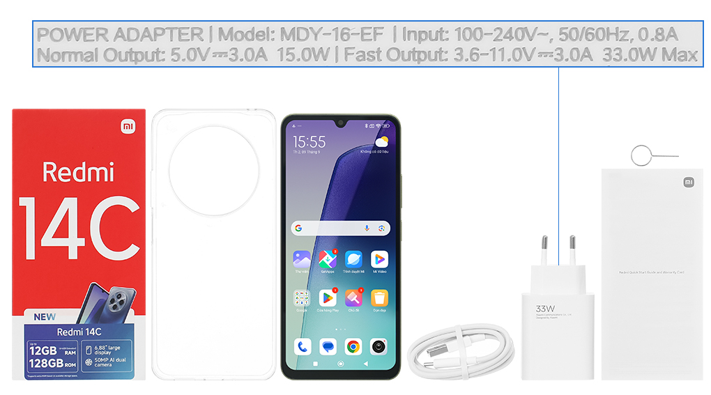 Bộ sản phẩm gồm: Hộp, Sách hướng dẫn, Cây lấy sim, Ốp lưng, Cáp Type C, Củ sạc nhanh rời đầu Type A