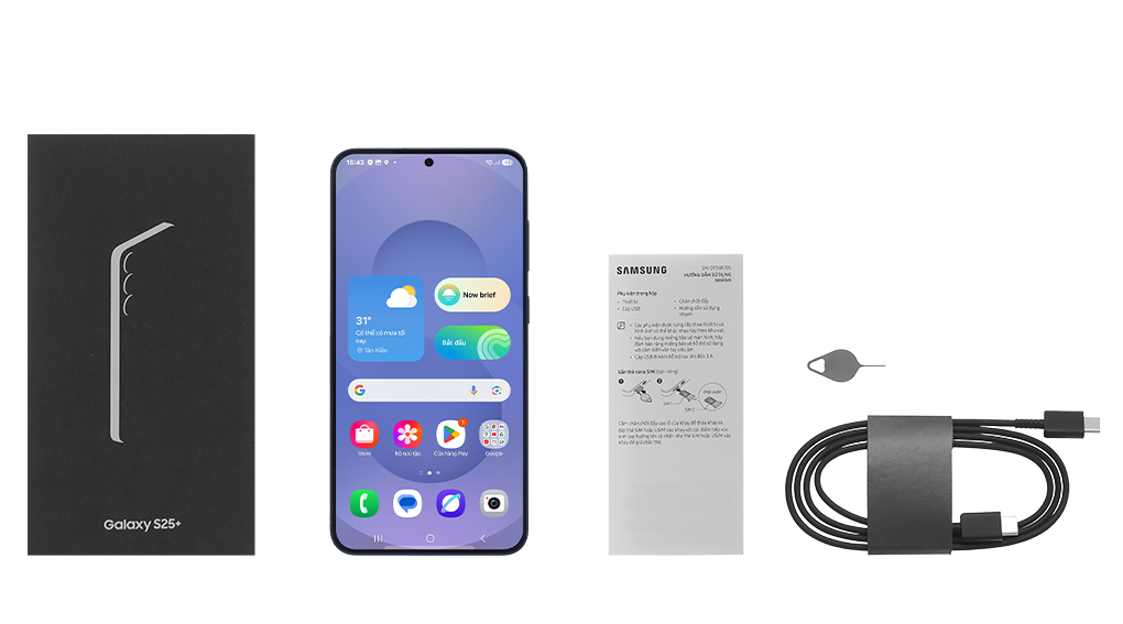 Bộ sản phẩm gồm: Hộp, Sách hướng dẫn, Cây lấy sim, Cáp Type C