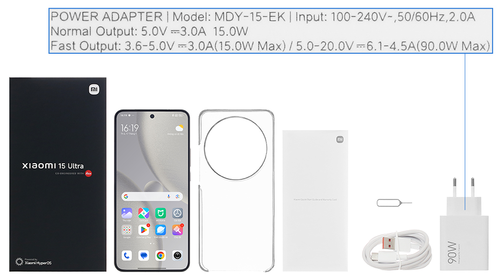 Bộ sản phẩm gồm: Hộp, Sách hướng dẫn, Cây lấy sim, Ốp lưng, Cáp Type C, Củ sạc nhanh rời đầu Type A