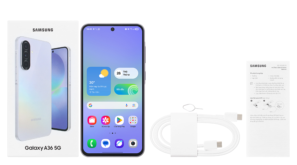 Bộ sản phẩm gồm: Cáp Type C, Cây lấy sim, Hộp, Sách hướng dẫn