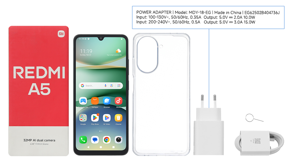 Bộ sản phẩm gồm: Hộp, Sách hướng dẫn, Cây lấy sim, Ốp lưng, Cáp Type C, Củ sạc nhanh rời đầu Type A