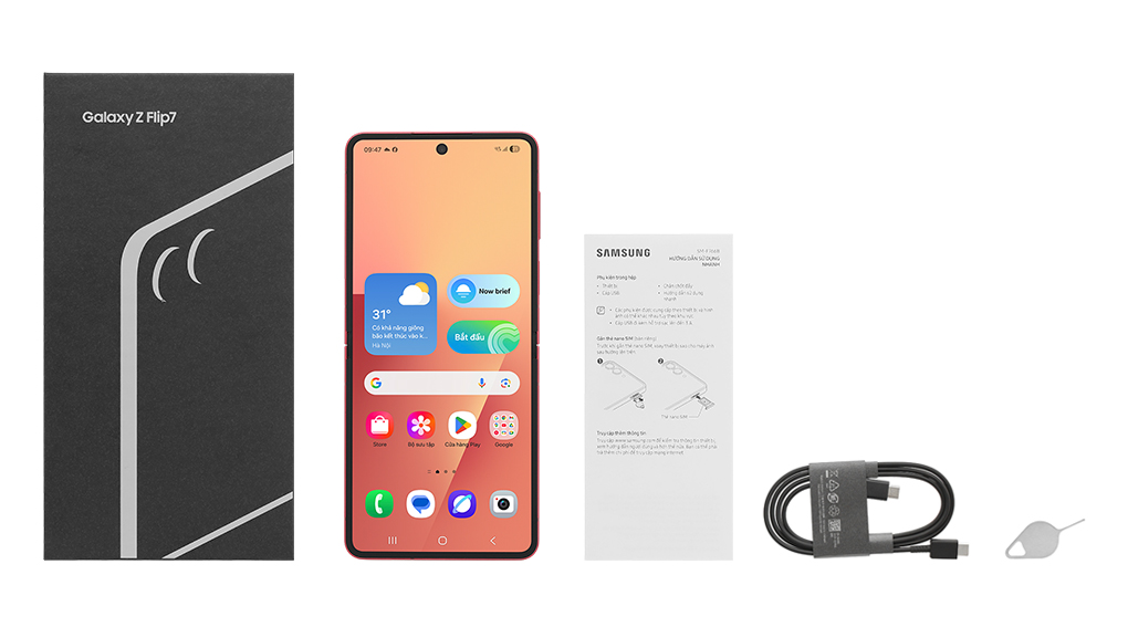 Bộ sản phẩm gồm: Hộp, Sách hướng dẫn, Cây lấy sim, Cáp Type C