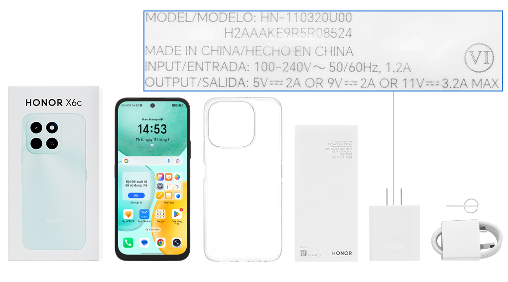 Bộ sản phẩm gồm: Ốp lưng, Sách hướng dẫn, Miếng dán màn hình, Cáp Type C, Cây lấy sim, Củ sạc nhanh rời đầu Type A, Hộp