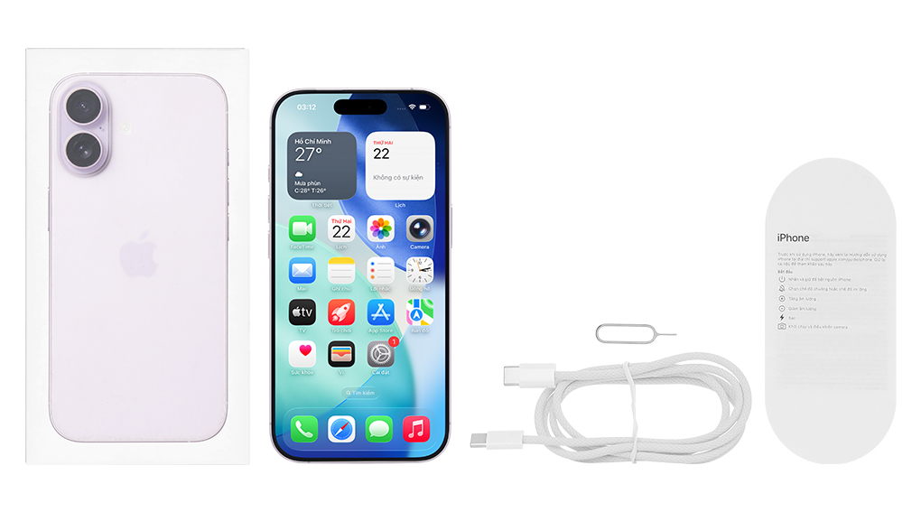 Bộ sản phẩm gồm: Hộp, Sách hướng dẫn, Cây lấy sim, Cáp Type C