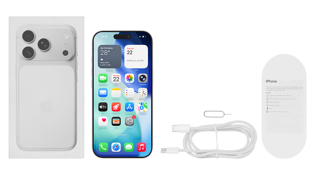 Bộ sản phẩm gồm: Cáp Type C, Cây lấy sim, Hộp, Sách hướng dẫn