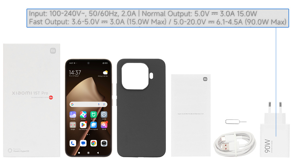 Bộ sản phẩm gồm: Hộp, Sách hướng dẫn, Cây lấy sim, Ốp lưng, Cáp Type C, Củ sạc nhanh rời đầu Type A