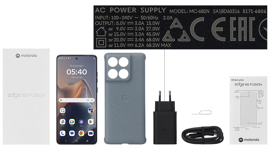 Bộ sản phẩm gồm: Hộp, Sách hướng dẫn, Cây lấy sim, Cáp Type C, Củ sạc nhanh Type C, Ốp lưng