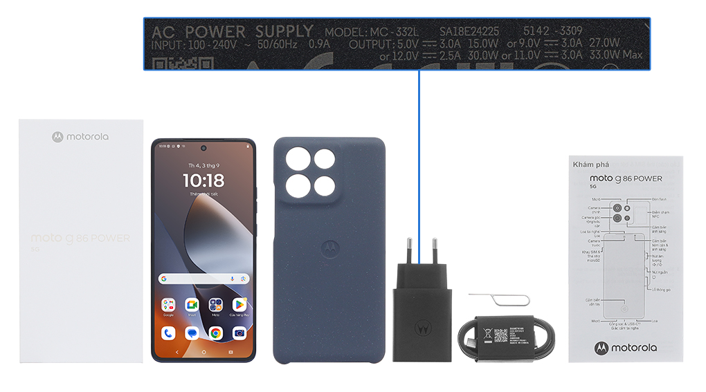 Bộ sản phẩm gồm: Hộp, Sách hướng dẫn, Cây lấy sim, Cáp Type C, Củ sạc nhanh rời đầu Type A, Ốp lưng