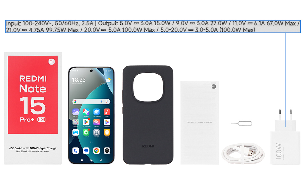 Bộ sản phẩm gồm: Cáp Type C, Cây lấy sim, Củ sạc nhanh rời đầu Type A, Hộp, Sách hướng dẫn, Ốp lưng