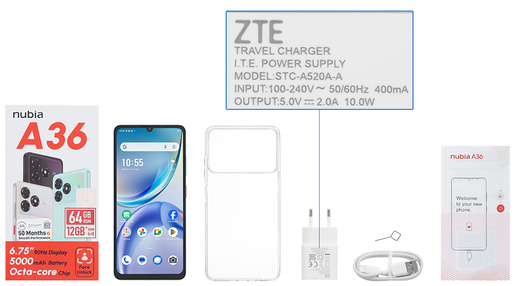 Bộ sản phẩm gồm: Hộp, Cáp Type C, Củ sạc rời đầu Type A, Ốp lưng