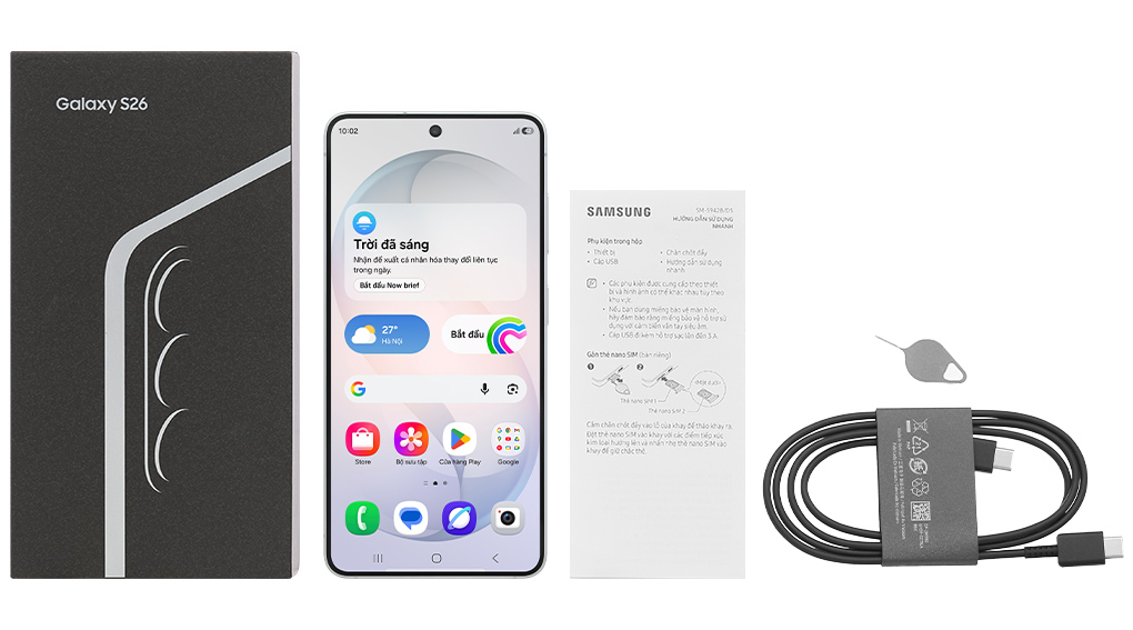 Bộ sản phẩm gồm: Cáp Type C, Cây lấy sim, Hộp, Sách hướng dẫn