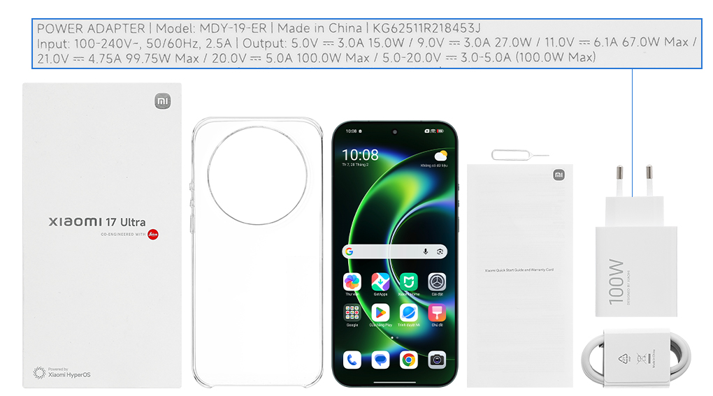 Bộ sản phẩm gồm: Hộp, Sách hướng dẫn, Cây lấy sim, Cáp Type C, Củ sạc nhanh rời đầu Type A