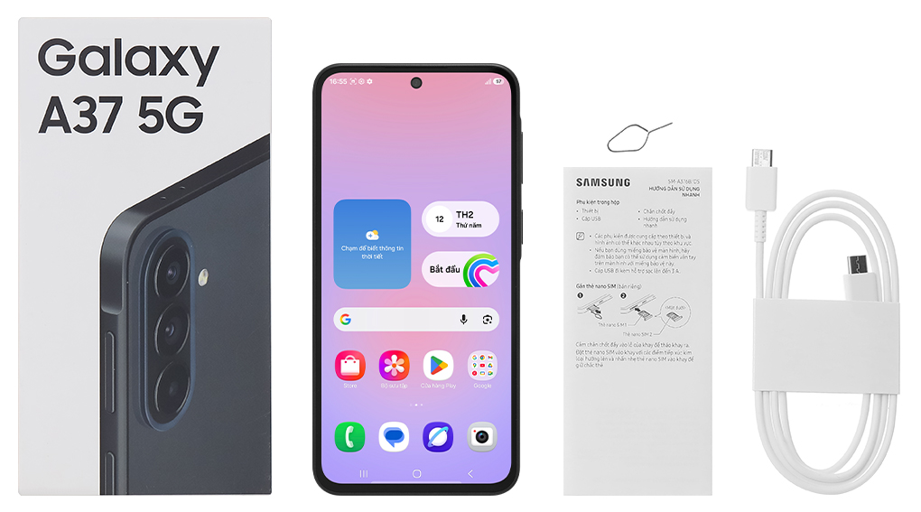 Bộ sản phẩm gồm: Hộp, Sách hướng dẫn, Cây lấy sim, Cáp Type C