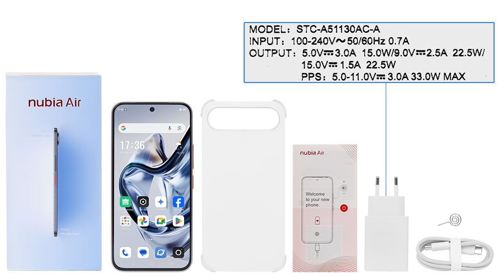 Bộ sản phẩm gồm: Hộp, Sách hướng dẫn, Cây lấy sim, Ốp lưng, Cáp Type C, Củ sạc nhanh Type C