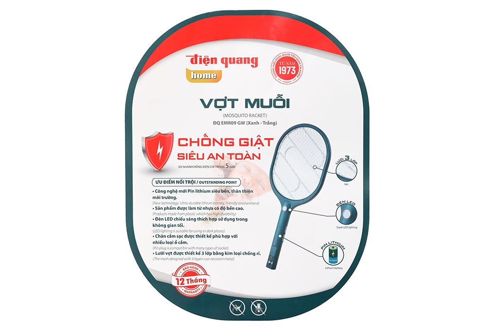 Vợt muỗi Điện Quang ĐQ EMR09 GW Màu Trắng - Xanh