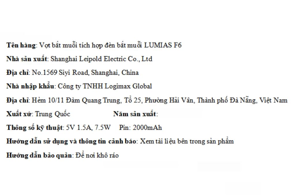 Vợt muỗi Lumias F6 Màu Đen