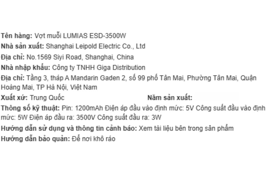 Vợt muỗi Lumias ESD-3500W Màu Trắng