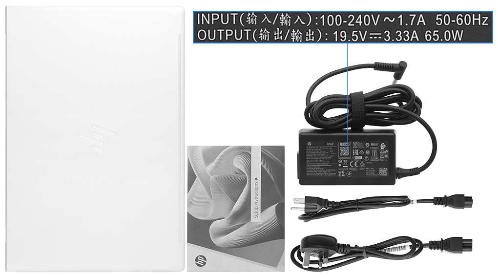 Bộ sản phẩm gồm: Sách hướng dẫn, Sạc Laptop HP ( 65W ), Thùng máy