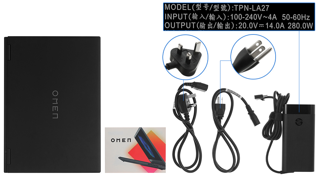 Bộ sản phẩm gồm: Sách hướng dẫn, Sạc Laptop HP ( 280W ), Thùng máy